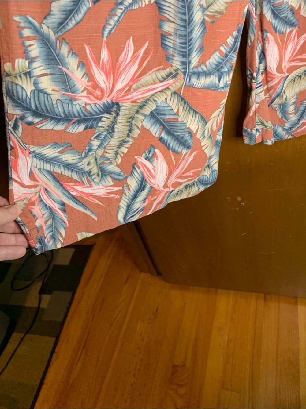 LOFT Tropical Print Wide leg linen blend pant with Blue Leaf Accents - Picture 5 of 6